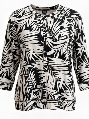 Rafaella Black & White Cotton Print Cardigan Size 2X Like New